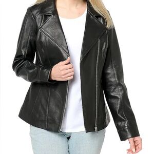 NWOT Studio D&Co Moto Lambskin Large Leather Biker Jacket Black Full Zip